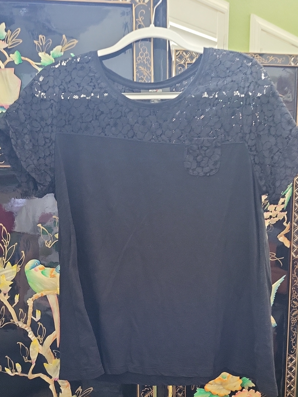 Style & Co. Black Lace Yoke Short Sleeve Knit Top